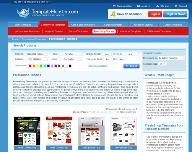 PrestaShop-Themes bei TemplateMonster