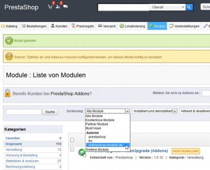 Filterung der Module nach "onlineshop-module.de"-Autor
