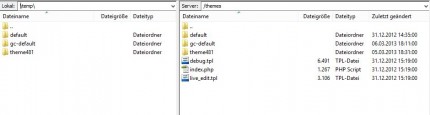 Themes per FTP auf die lokale Fetplate laden, hier mit Filezilla