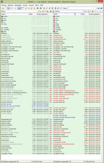 Orndervergleich von gc-default mit dem deafault-Theme