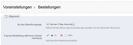 Bestellungen Konfiguration unter Voreinstellungen