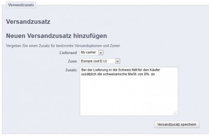 Versandzusatz als Hinweis für weitere Steuern und Kosten ins Ausland