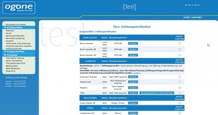 Ogone Konto: Zahlungsarten einrichten