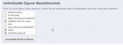weitere Zahlungsmodule, die aus dem Ogone Hauptmodul direkt installiert werden können