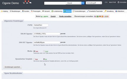 allgemeine Konfigurationsparameter bekommen Sie per Mail nach der Ogone Händleranmeldung (Testkonto)