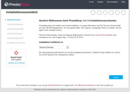 Installationsassistent PrestaShop 1.6.1