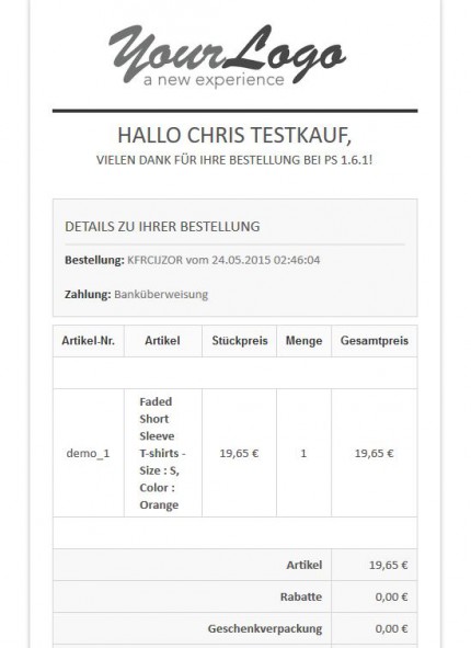 Die Bestellbestätigungs-E-Mail wurde leicht verbessert