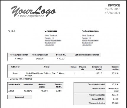 Das neue standard Rechnungslayout in PrestaShop 1.6.1